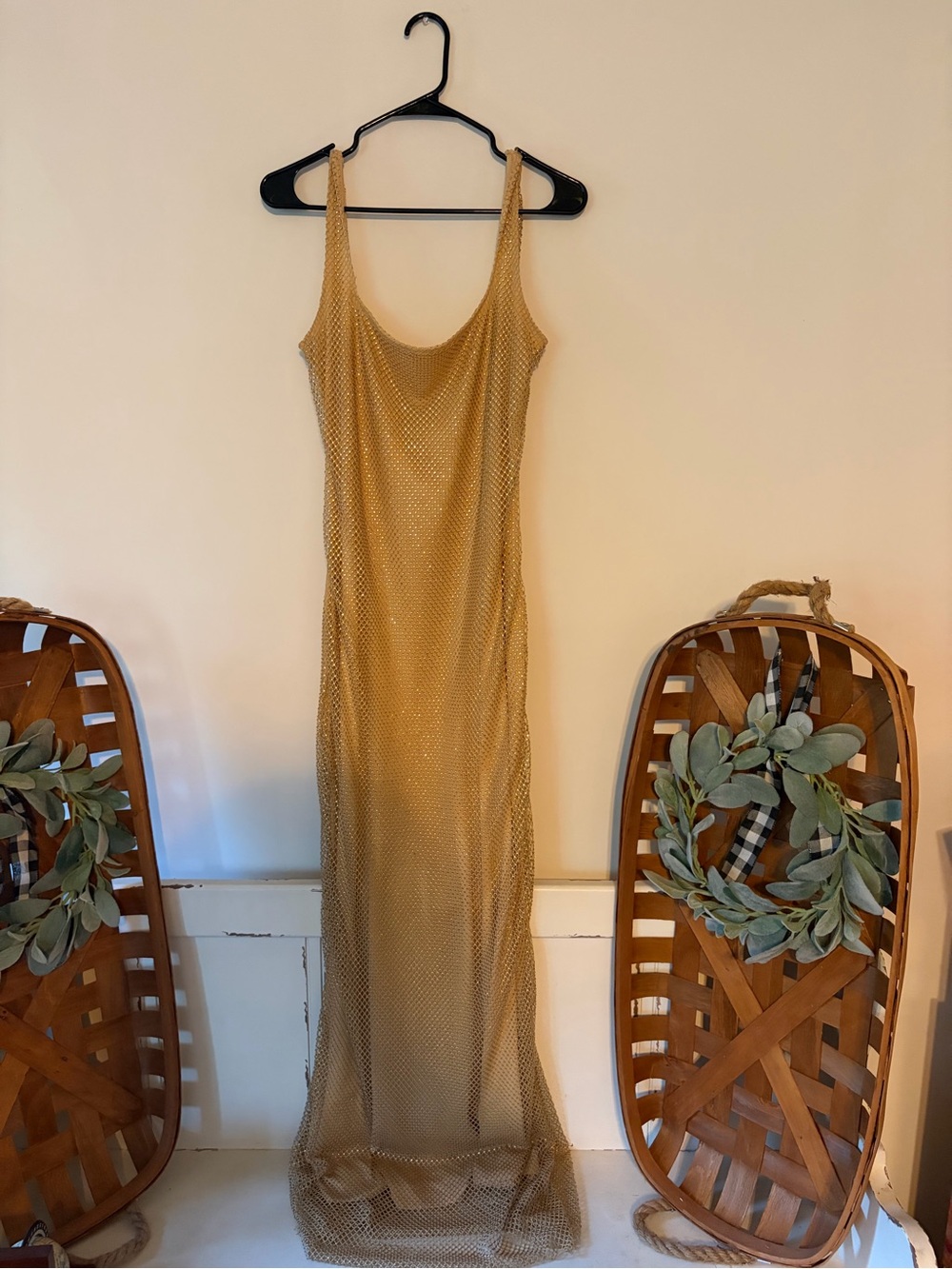 Gold Mesh Slip Dress with Scoop Neck